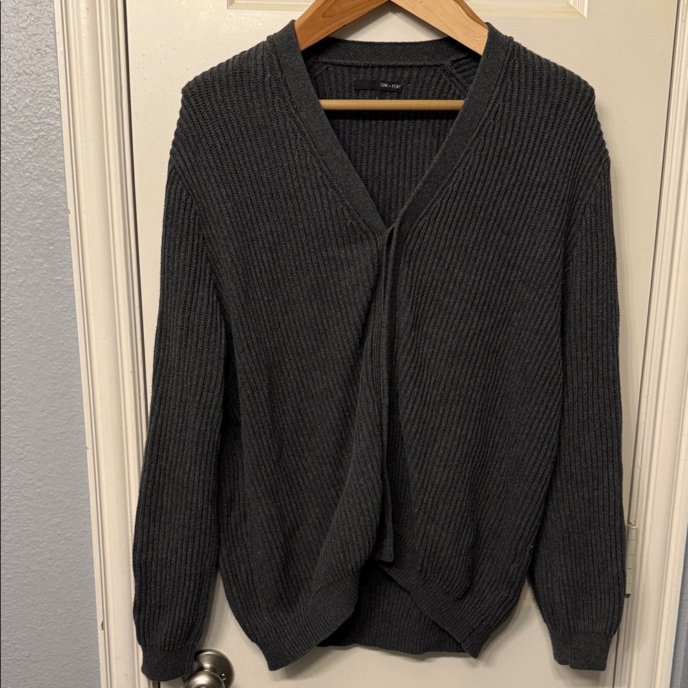 OAK + FORT Dark Gray Ribbed Cardigan